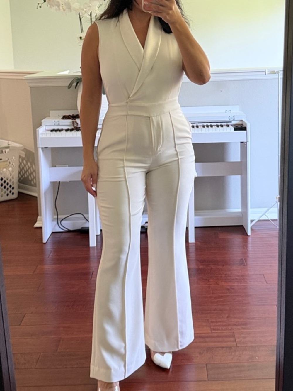 Reiss Cream Sleeveless Wide-Leg Jumpsuit